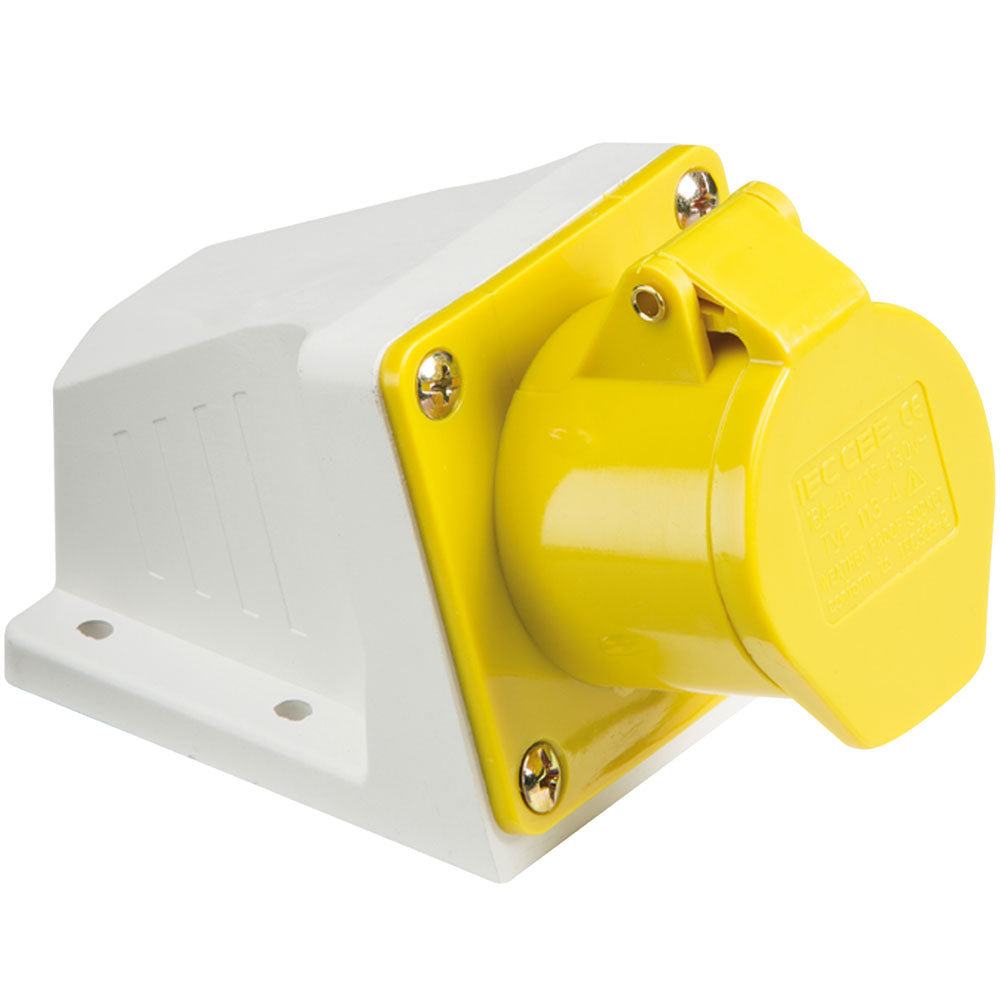 110 Volt 16A Industrial Angled Surface Mount Socket 2P+E (IP44) | IN003
